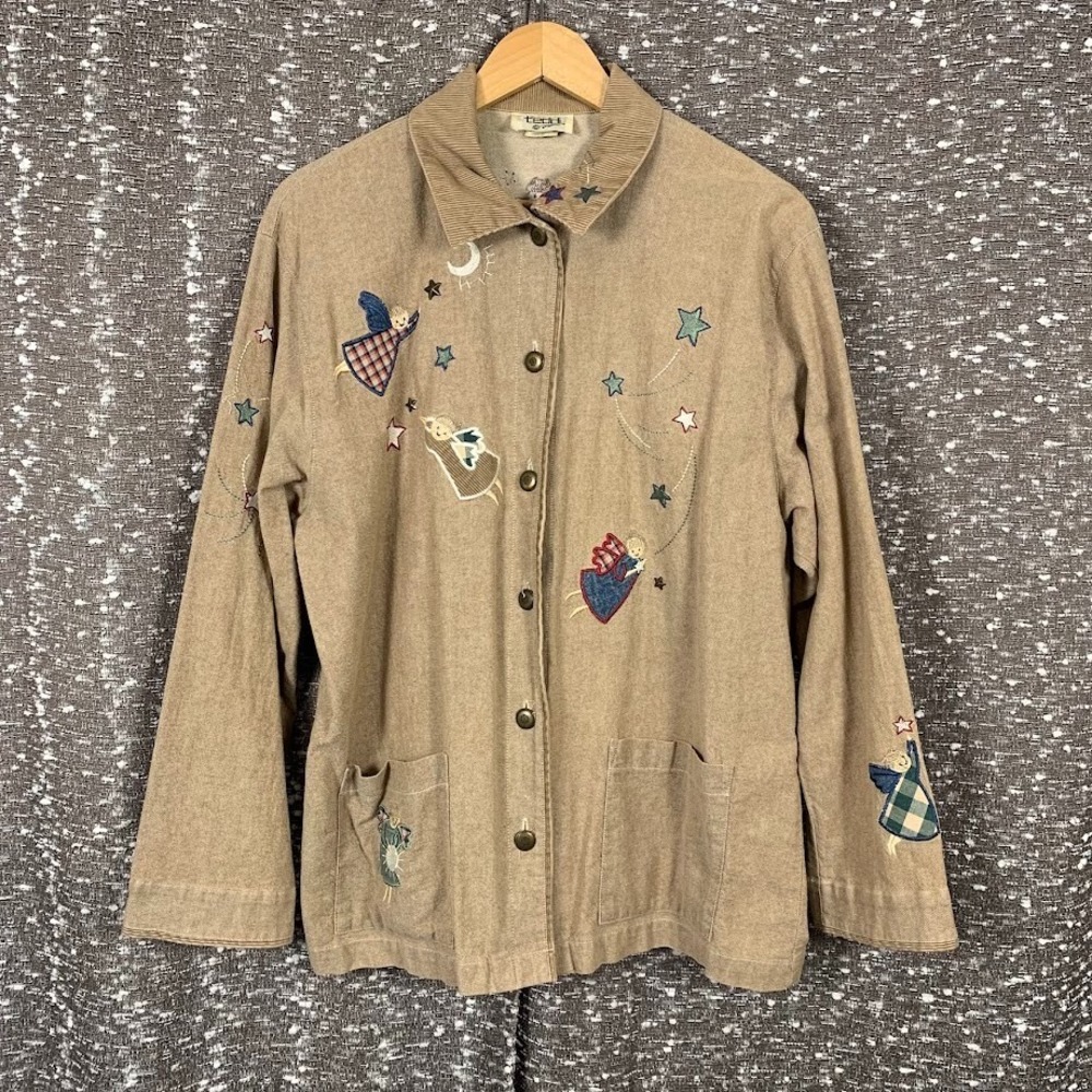 Vintage Teddi Embellished Shirt Jacket Angel‎ Star Cottagecore Women's L